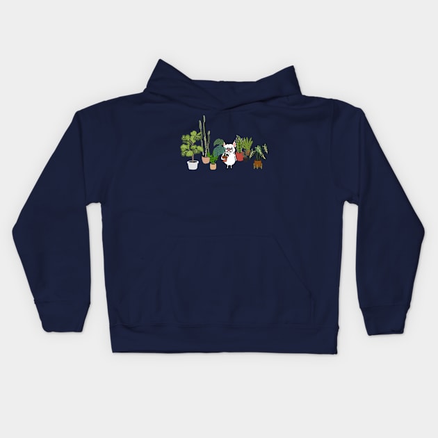 Frenchie and Plants Kids Hoodie by huebucket